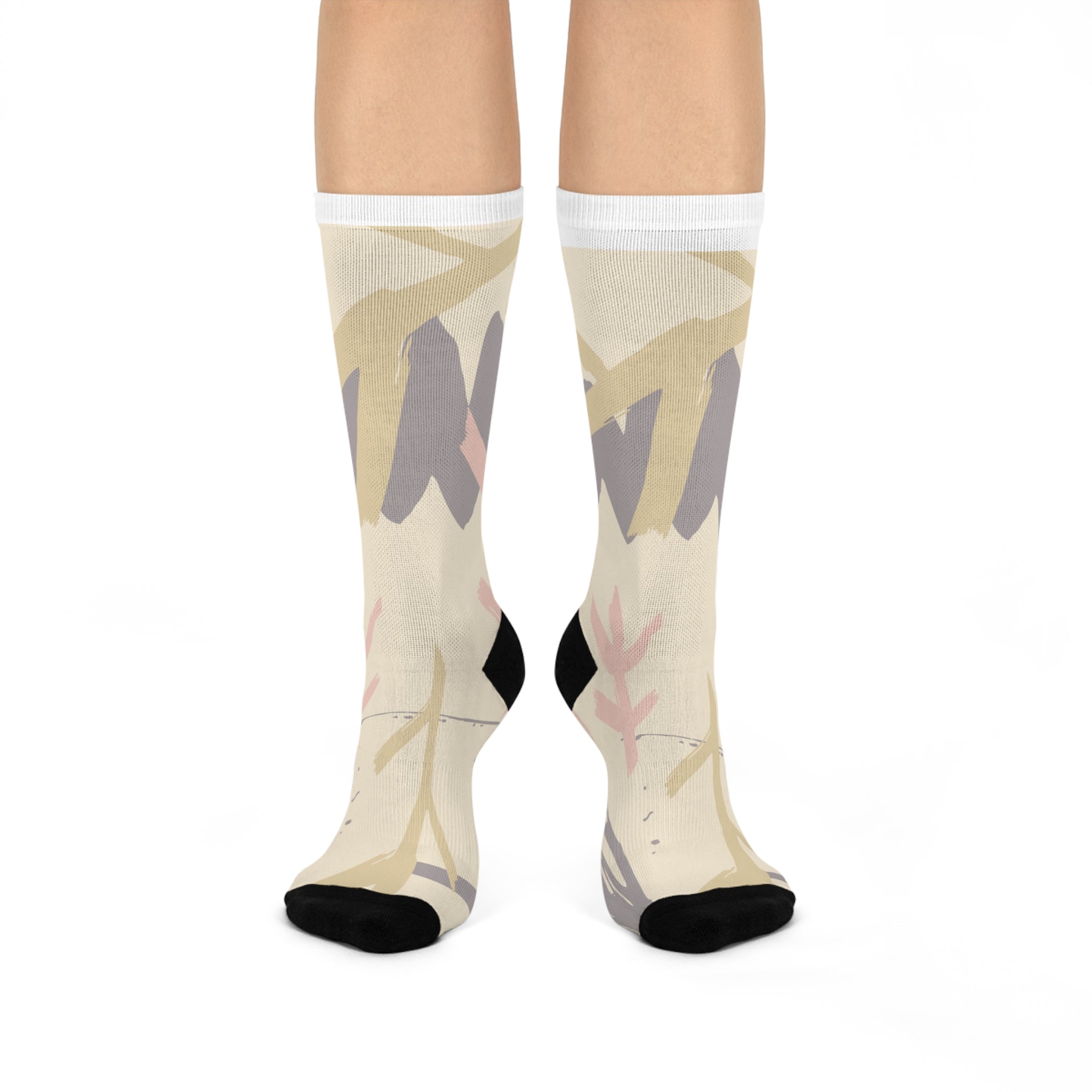 Stylish Cushioned Crew Socks with Artistic Floral Design